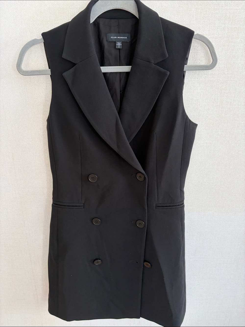 Club Monaco Black Double-Breasted Sleeveless Midi Dress